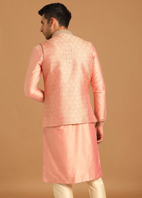 alt message - Manyavar Men Gajaree Pink Celebration Wear Kurta Jacket Set image number 2