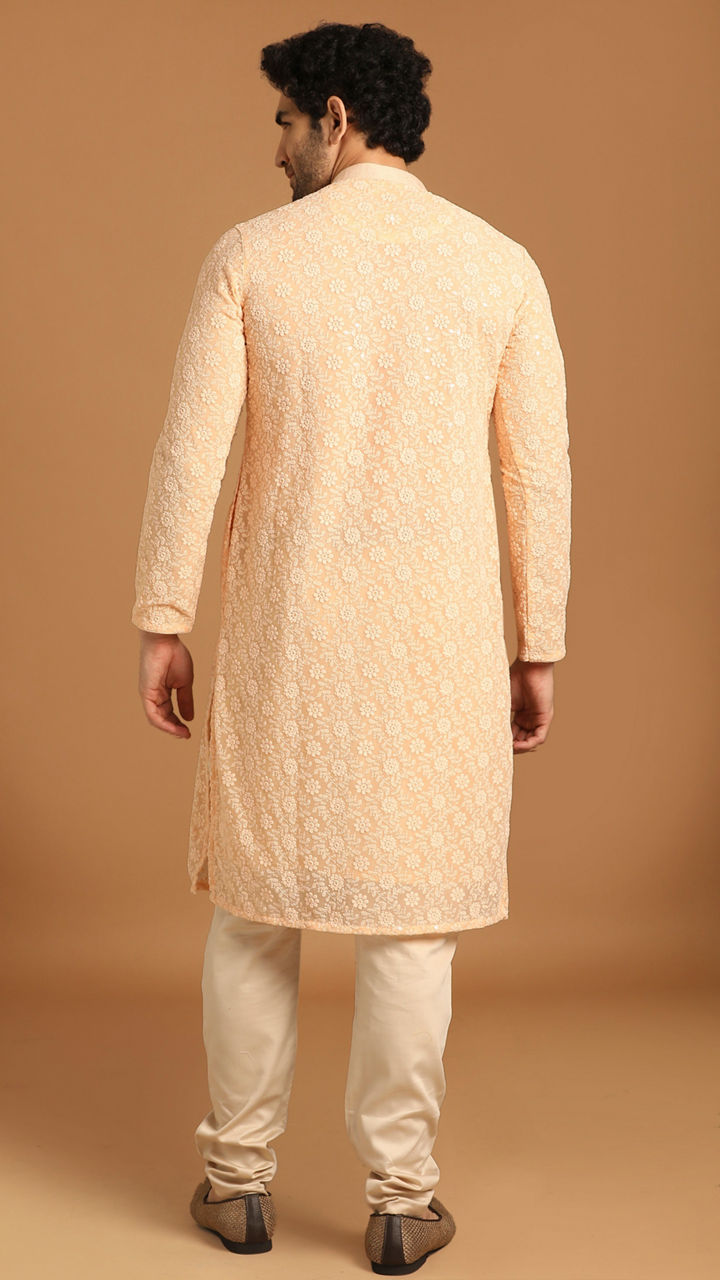Manyavar Men Georgette Light Pink Kurta Set