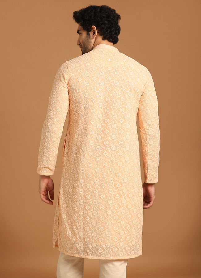 alt message - Manyavar Men Georgette Light Pink Kurta Set image number 2