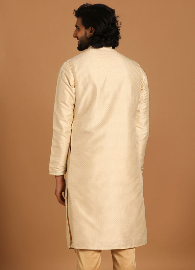 alt message - Manyavar Men Sand Kurta Set With Dot Motifs image number 2