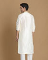 Manyavar Men Off White Plain Kurta Set