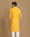 Manyavar Men Canary Yellow Self Striped Kurta image number 2