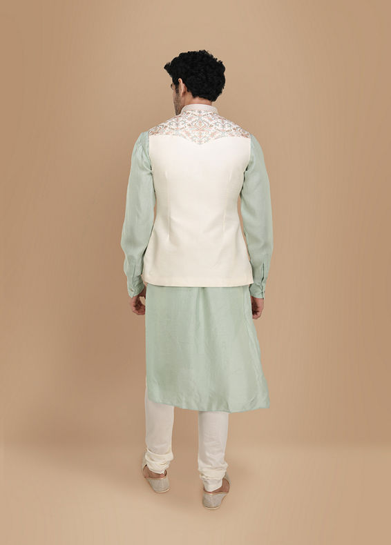 Manyavar Men Lavish Cream Kurta Jacket Set