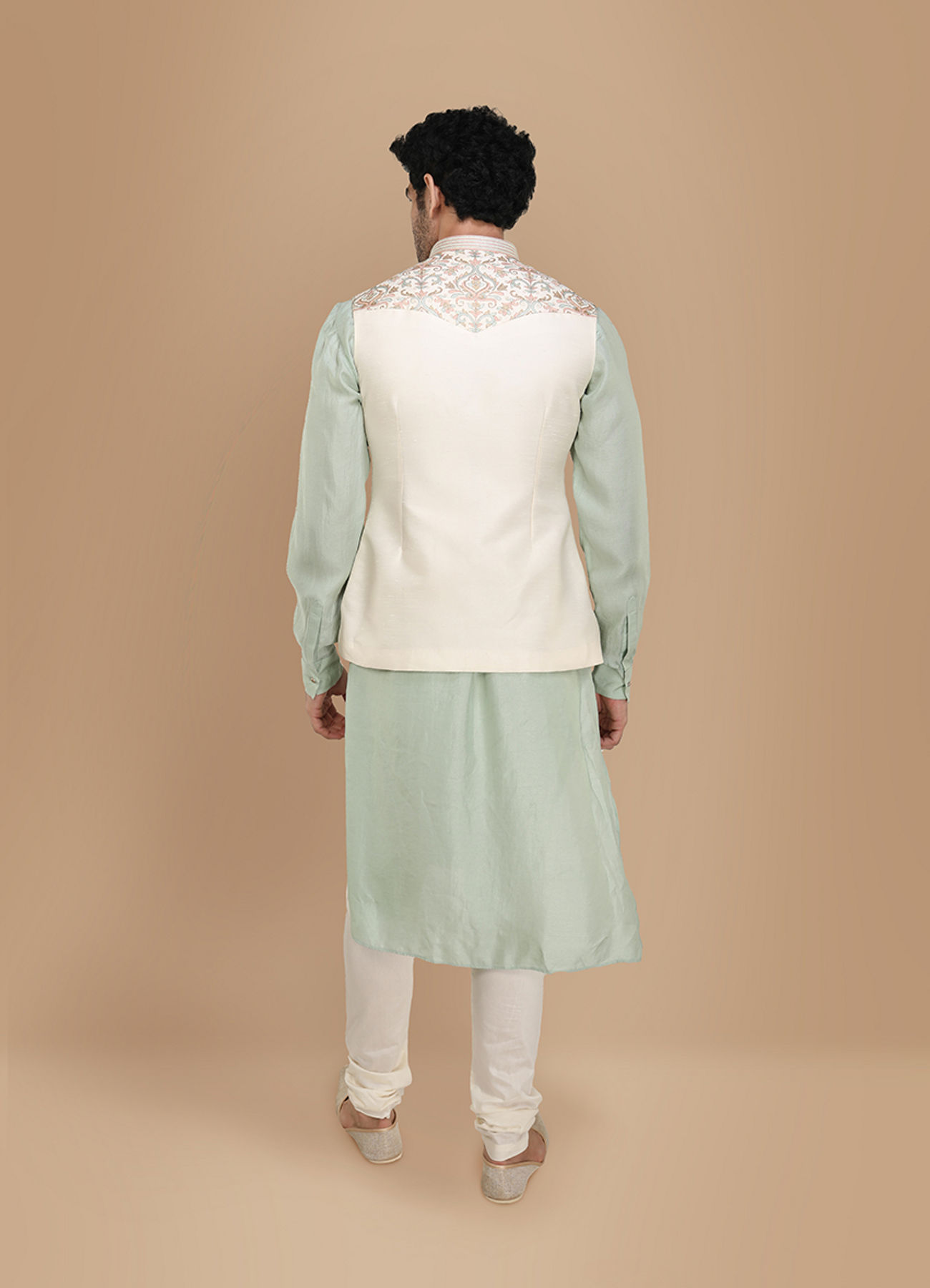 Manyavar Men Lavish Cream Kurta Jacket Set