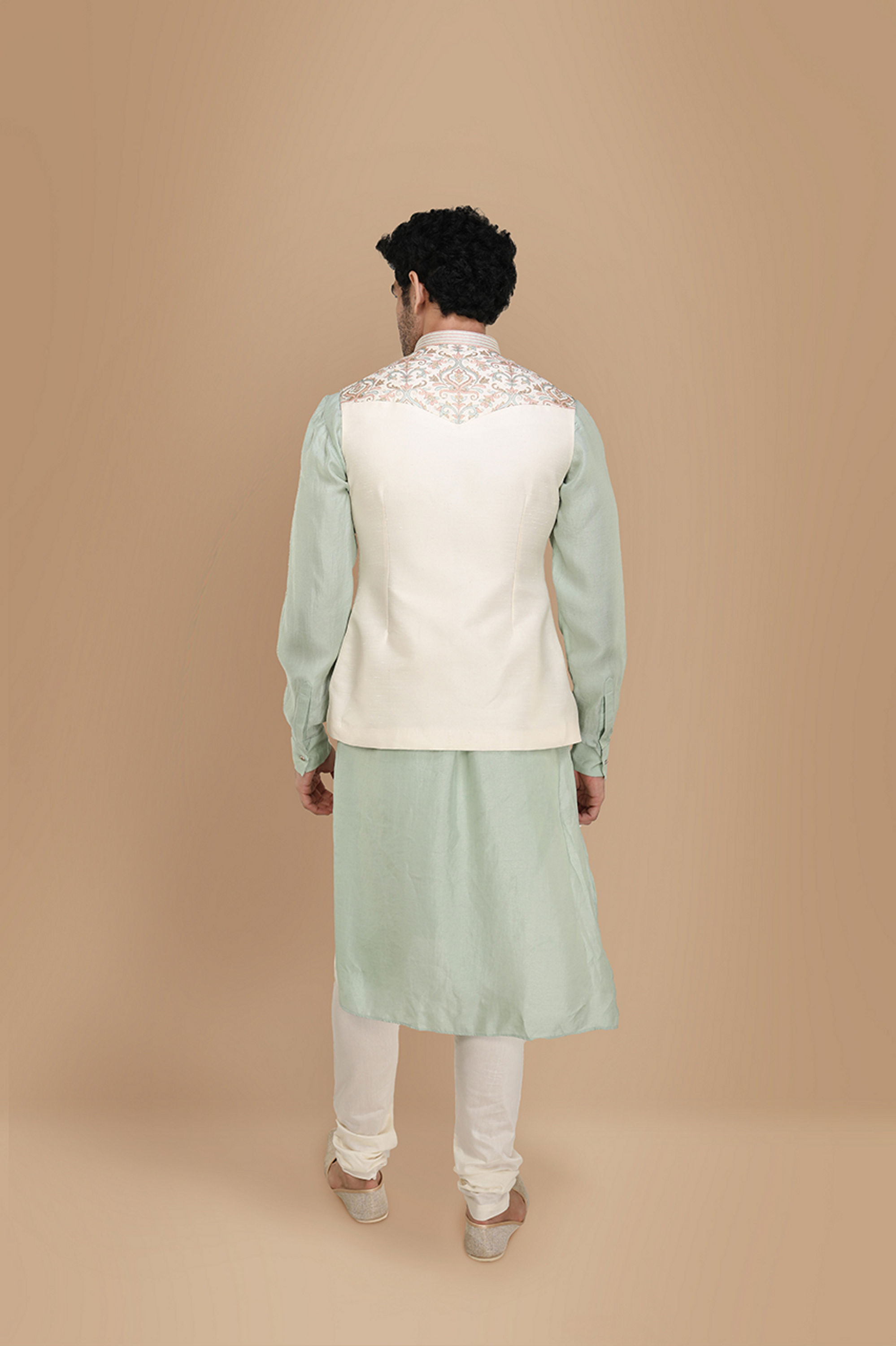 Manyavar Men Lavish Cream Kurta Jacket Set