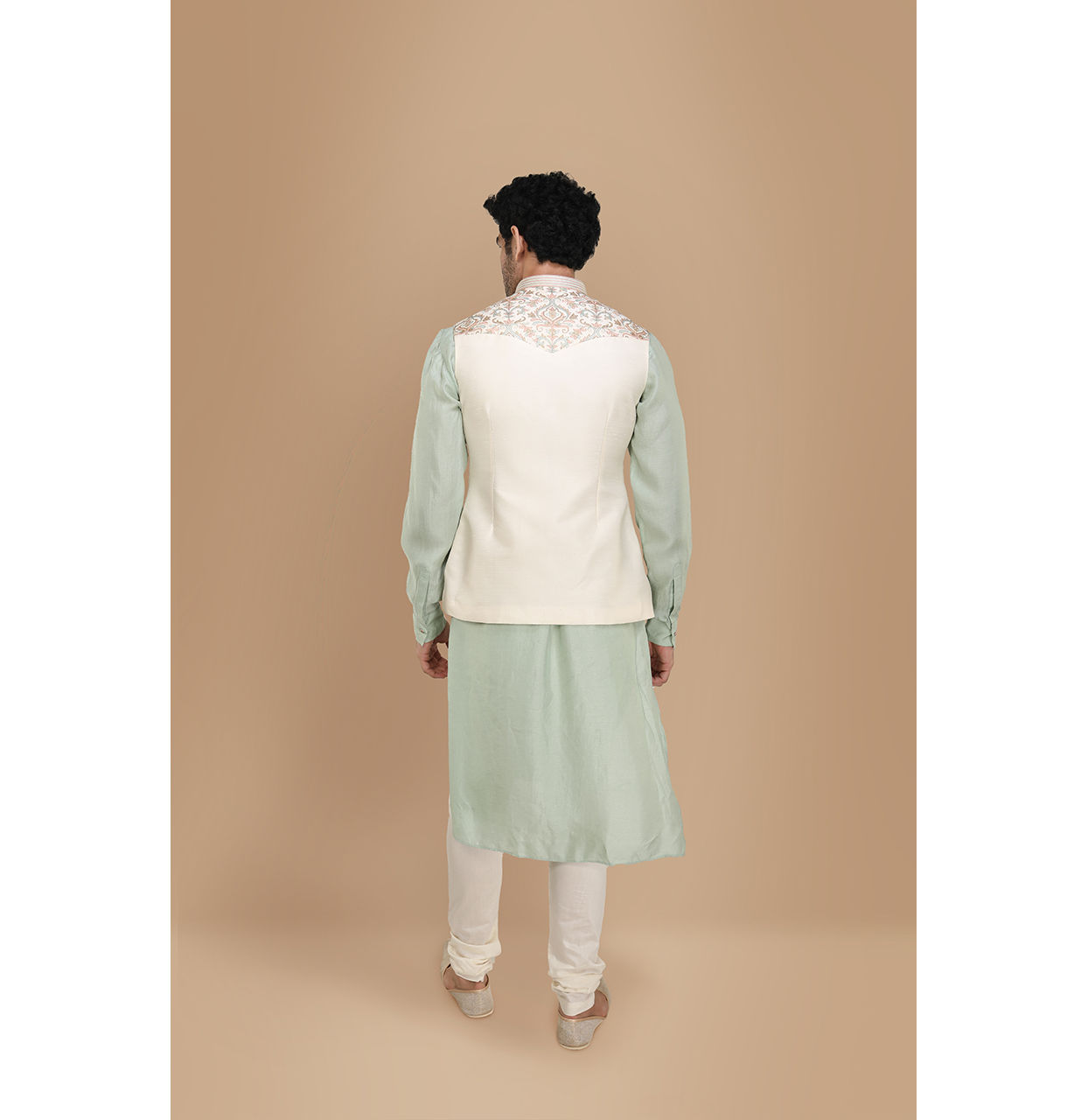Manyavar Men Lavish Cream Kurta Jacket Set
