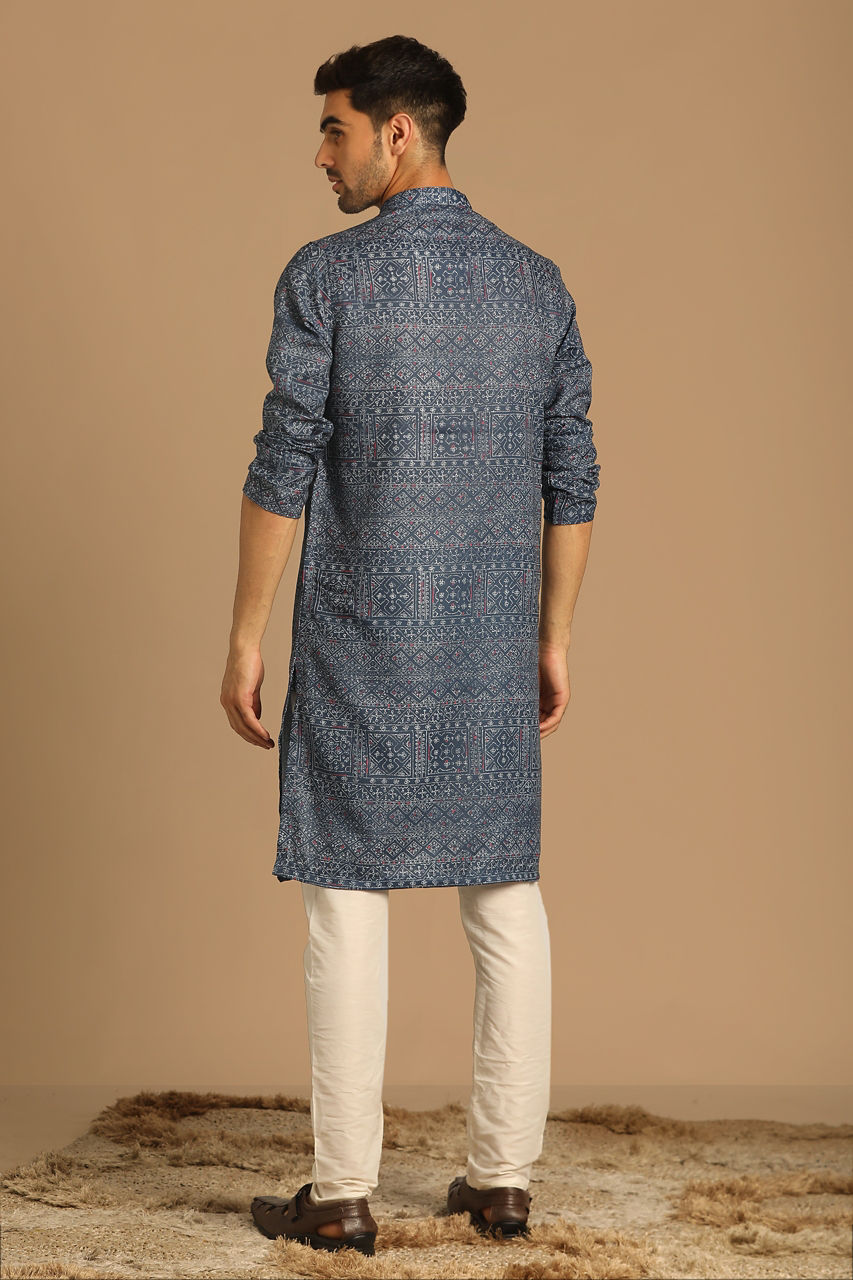 Manyavar Men Casual Blue Kurta