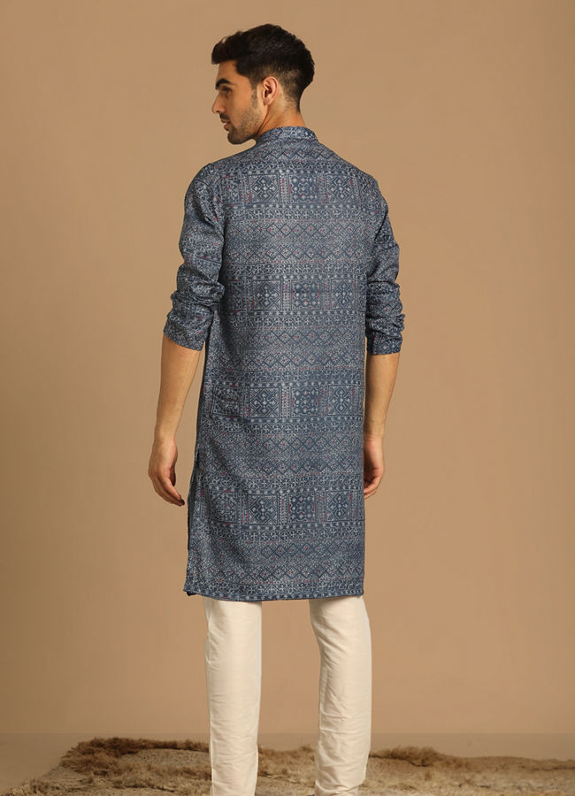 Manyavar Men Casual Blue Kurta