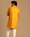 Manyavar Men Mustard Yellow Side Open Asymmetric Kurta