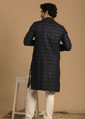 Dark Blue Wave Print Kurta image number 2