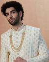 Manyavar Men Pearl White Self Embroidered Sherwani With Dupatta