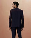 Manyavar Men Dark Blue Self Weaved Bandhgala Indo Western