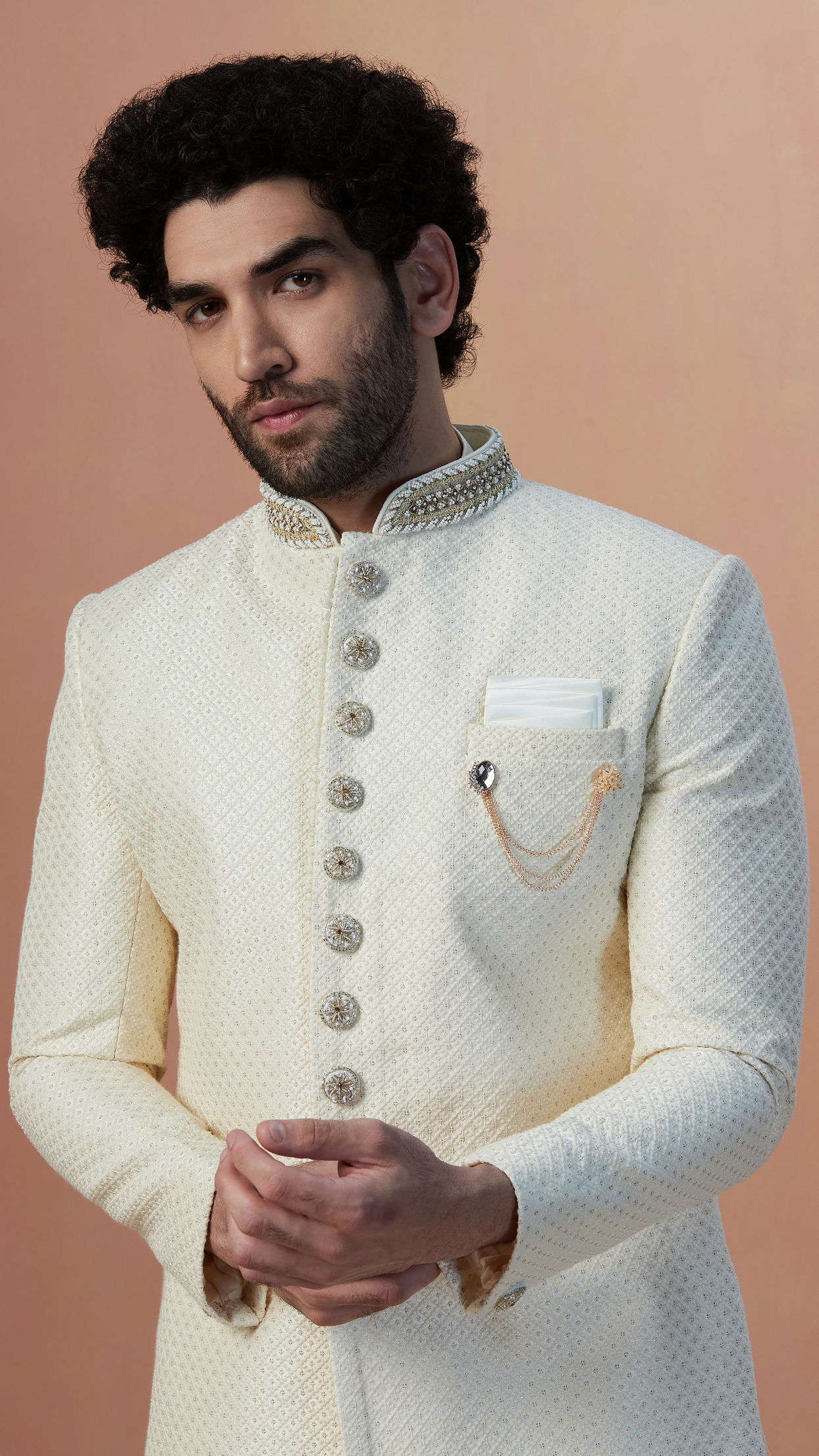 Manyavar Men Sesame White Indo Western image number 0