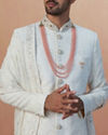 alt message - Manyavar Men Pearl White Chikankari Sherwani With Dupatta image number 0