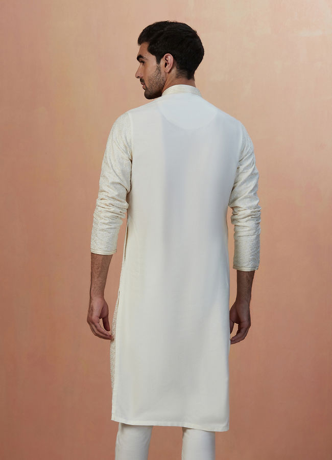 alt message - Manyavar Men Sesame White Self Embroidered Kurta Pajama image number 2