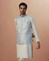 Manyavar Men Ash Grey Jacquard Jacket image number 1