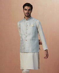 Manyavar Men Ash Grey Jacquard Jacket