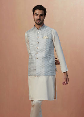 Manyavar Men Ash Grey Jacquard Jacket image number 1