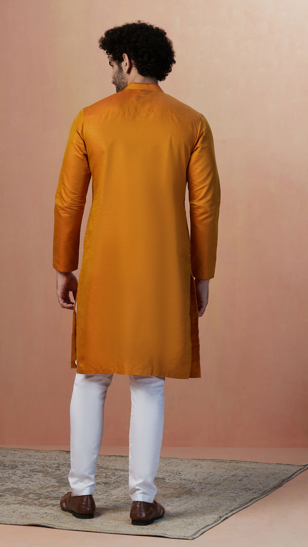 alt message - Manyavar Men Mustard Yellow Side Open Kurta image number 2