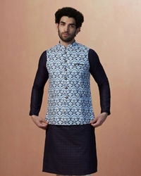 Manyavar Men Blue Printed Jacket