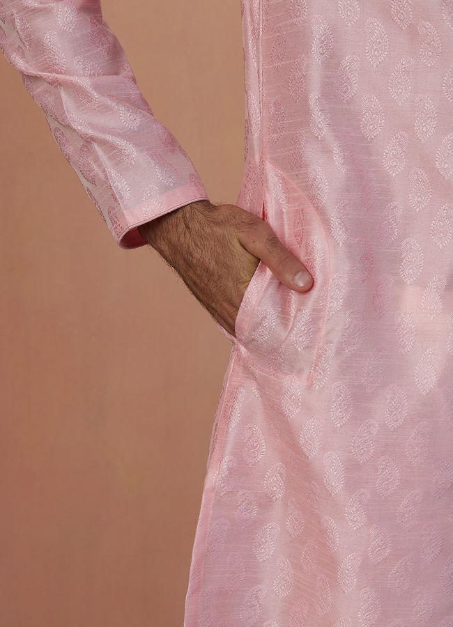 Manyavar Men Pink Paisley Self Design Kurta Pajama