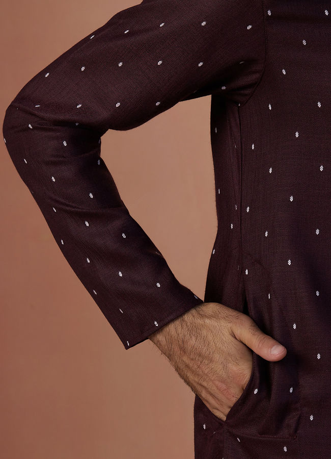 Manyavar Men Plum Booti Print Kurta Pajama