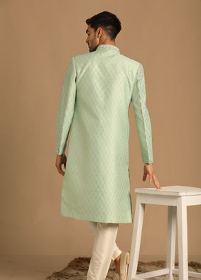 alt message - Manyavar Men Opal Green Sherwani image number 2