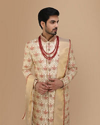 Manyavar Men Glamorous Biscuit Color Sherwani