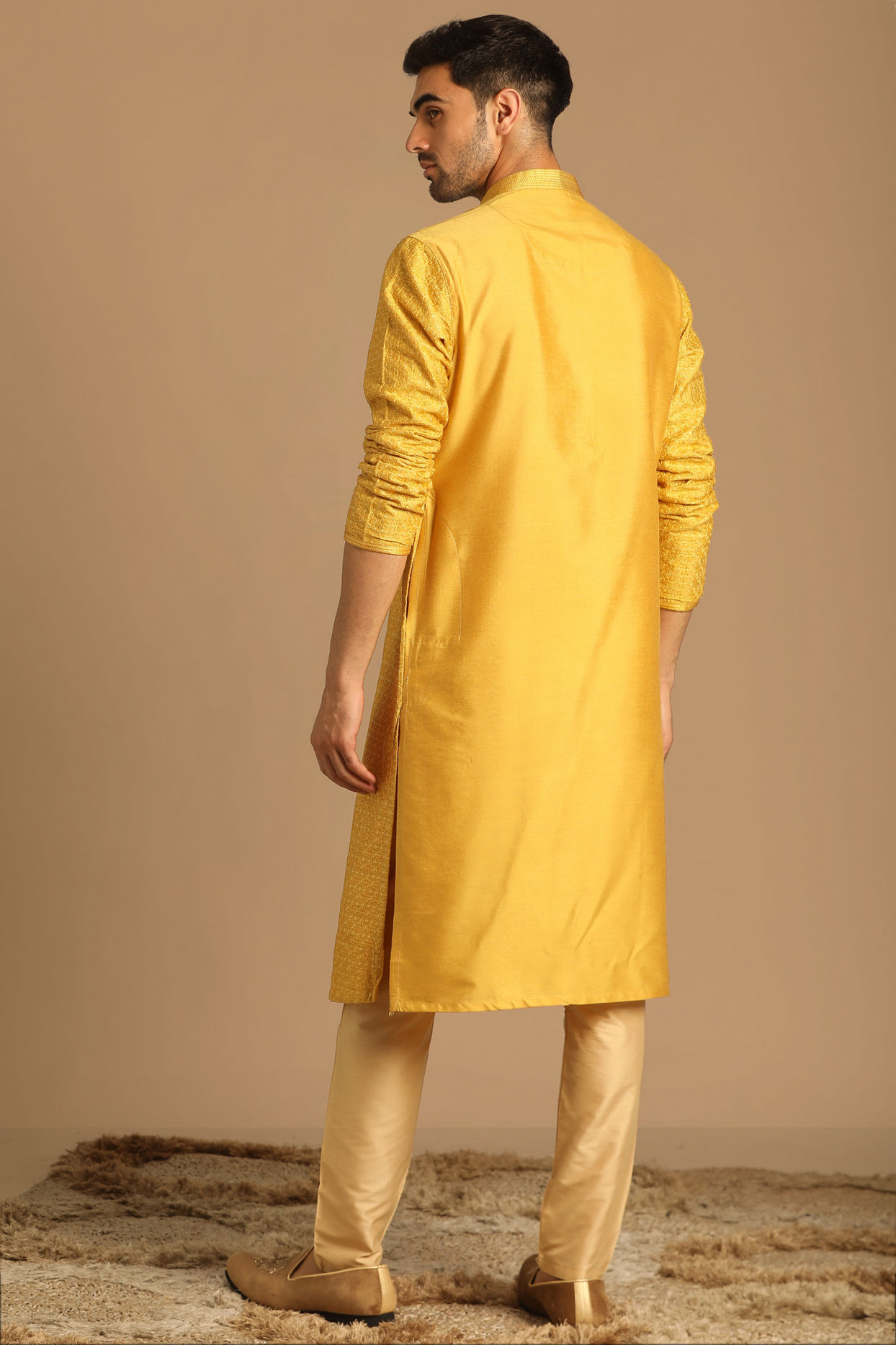 Manyavar Men Smart Fit Mustard Kurta Set