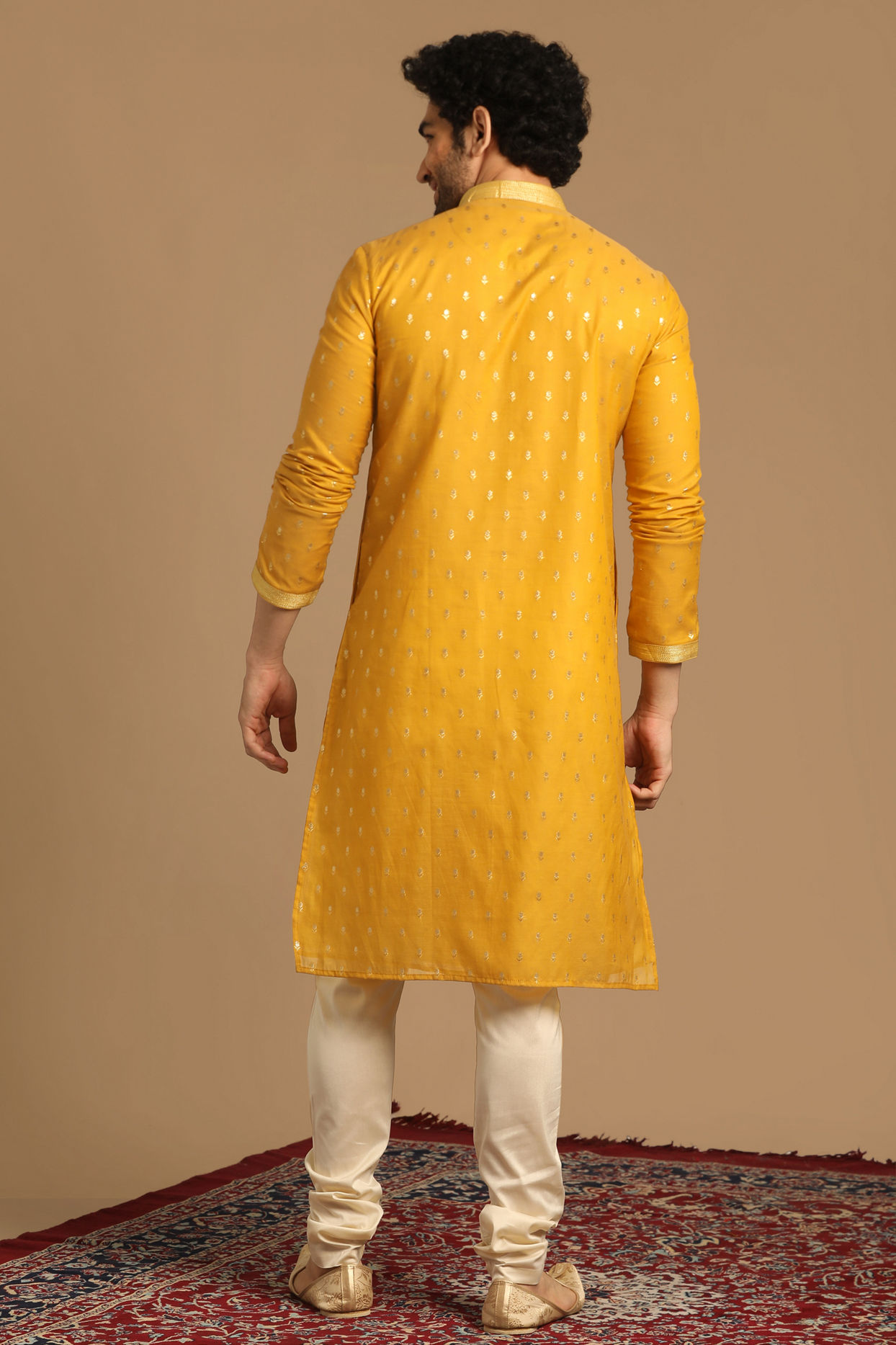 Manyavar Men Mustard Chanderi Kurta Set