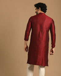 Manyavar Men Maroon Self design Kurta Set