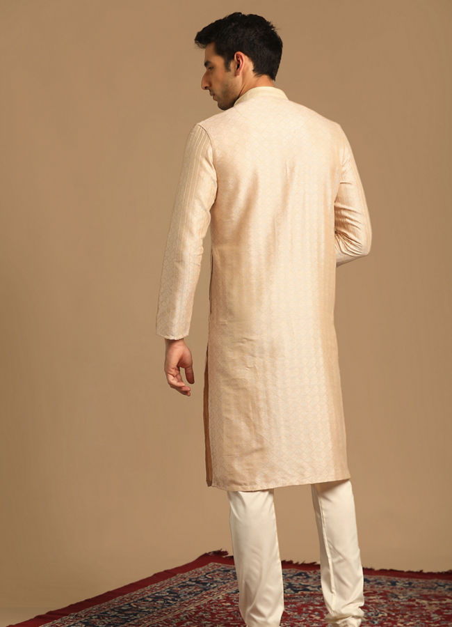 Manyavar Men Cream Jacquard Kurta Set