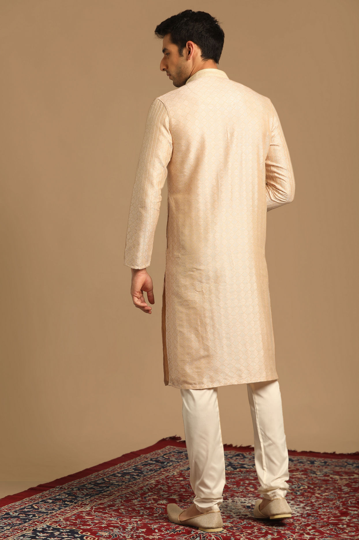 Cream Jacquard Kurta Set image number 2