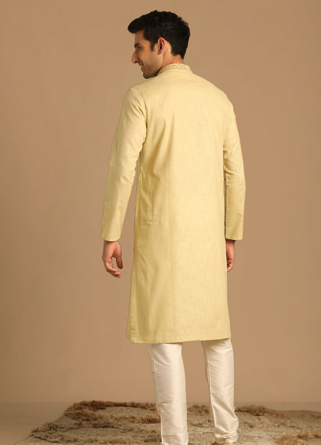 Manyavar Men Beige Solid Kurta Set