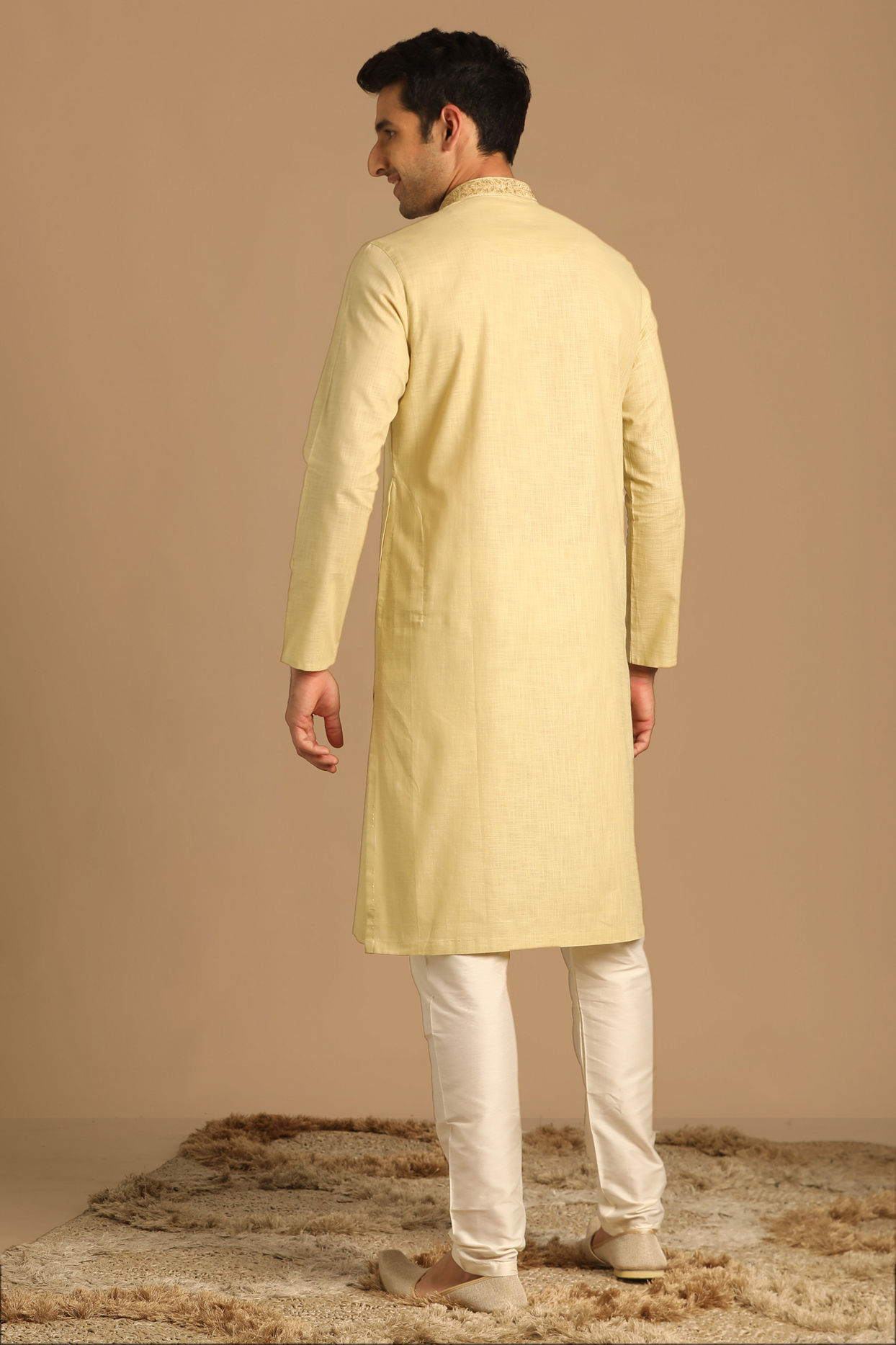 Manyavar Men Beige Solid Kurta Set