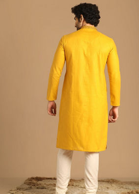 Amber Yellow Plain Kurta Set image number 3