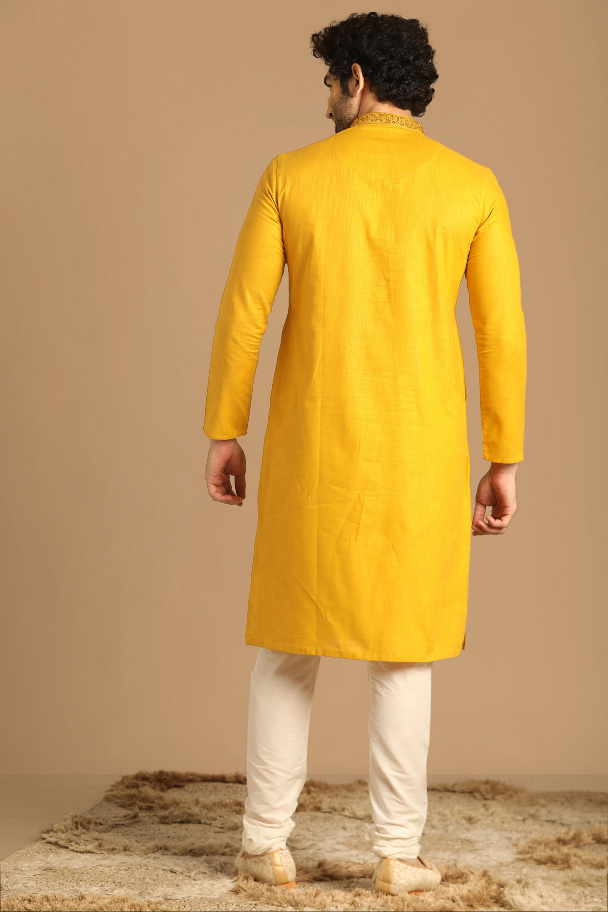 Manyavar Men Amber Yellow Plain Kurta Set