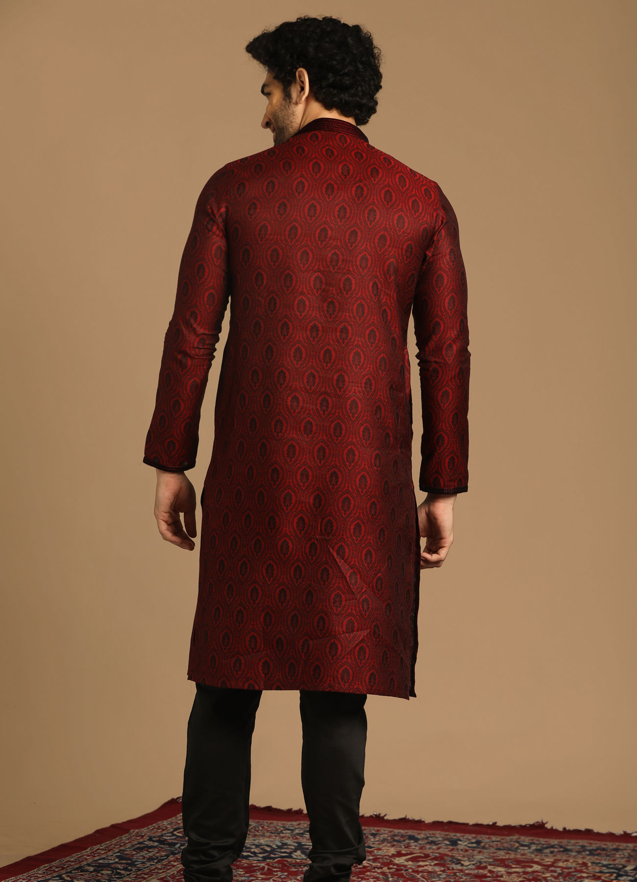 Manyavar Men Vibrant Maroon Kurta Set