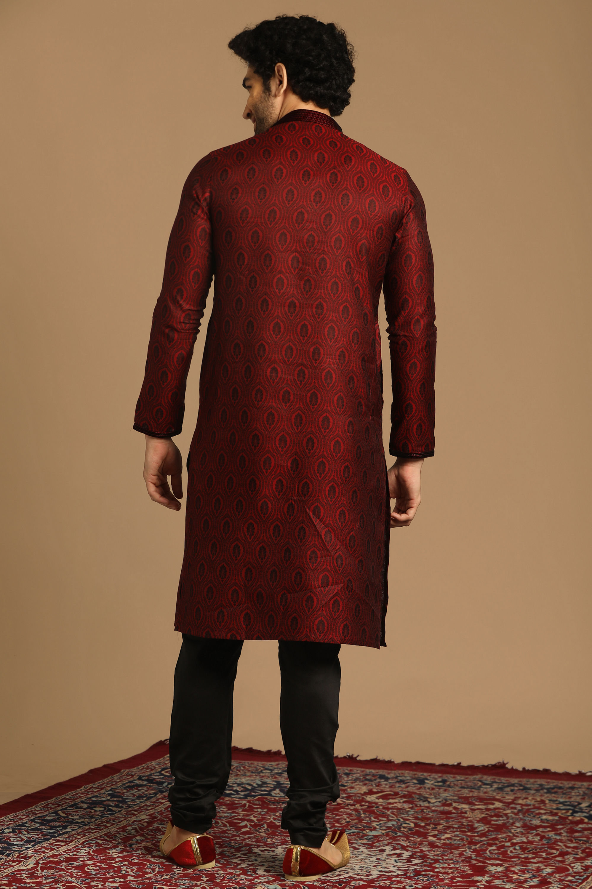 Manyavar Men Vibrant Maroon Kurta Set