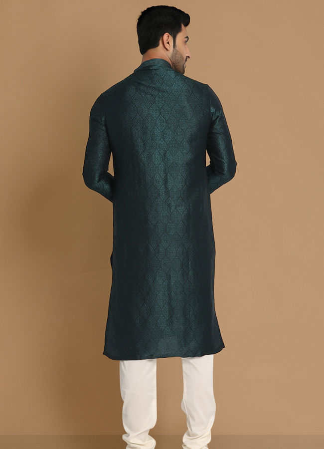 Manyavar Men Sober Bottle Green Kurta Pajama