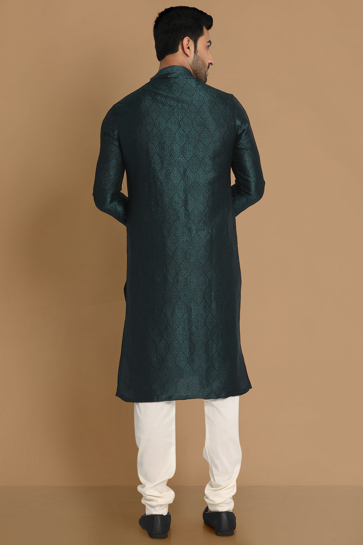 Manyavar Men Sober Bottle Green Kurta Pajama