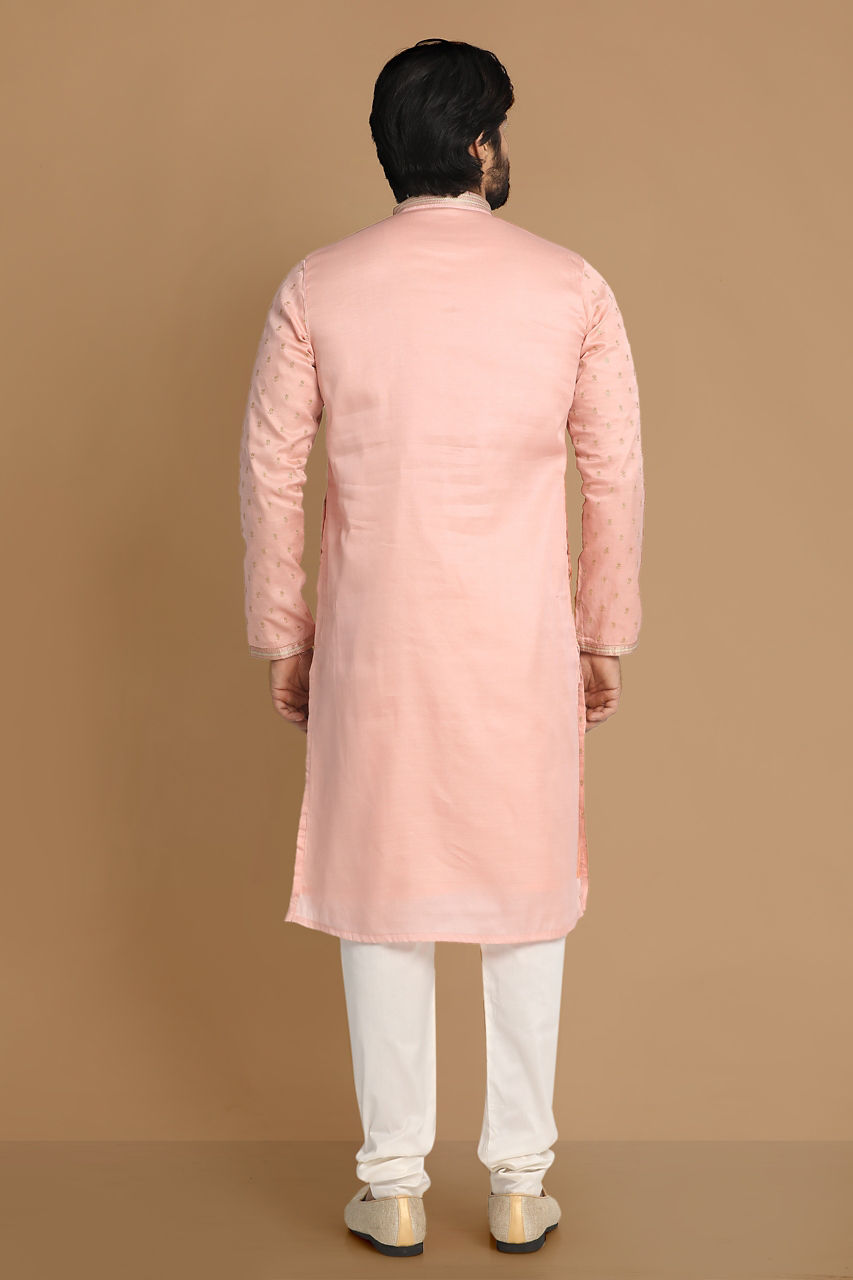 Manyavar Men Light Pink Kurta Pajama With Minimalist Motifs