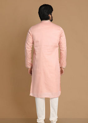 alt message - Manyavar Men Light Pink Kurta Pajama With Minimalist Motifs image number 2