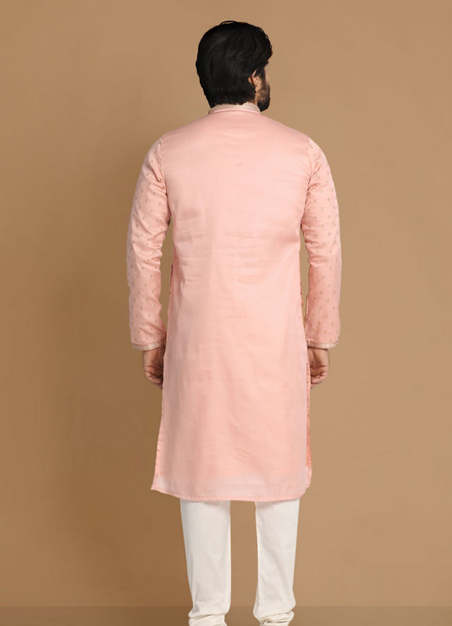 Manyavar Men Light Pink Kurta Pajama With Minimalist Motifs
