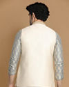 Manyavar Men Sea Shell White Self Design Modi Jacket
