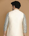 alt message - Manyavar Men Sea Shell White Self Design Modi Jacket image number 2