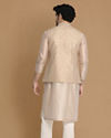 Manyavar Men Floral Patterned Cream Kurta Jacket Set