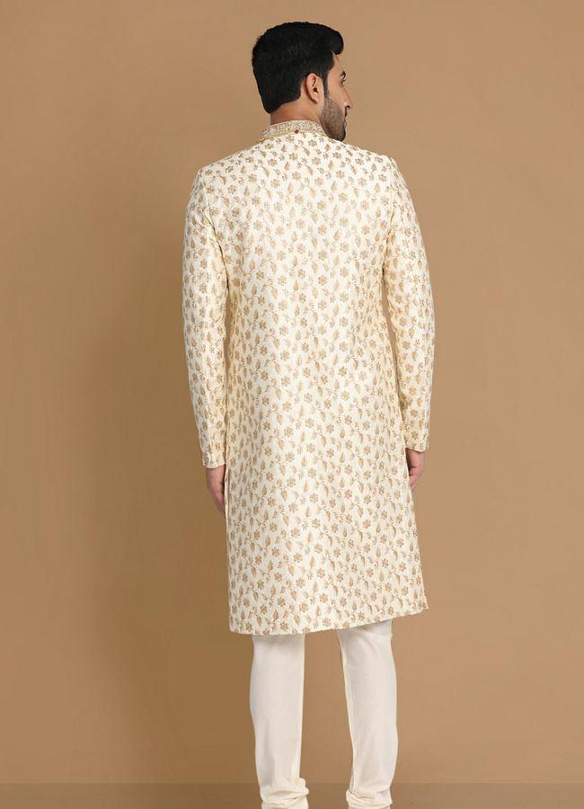 Manyavar Men Classic Cream Sherwani Suit