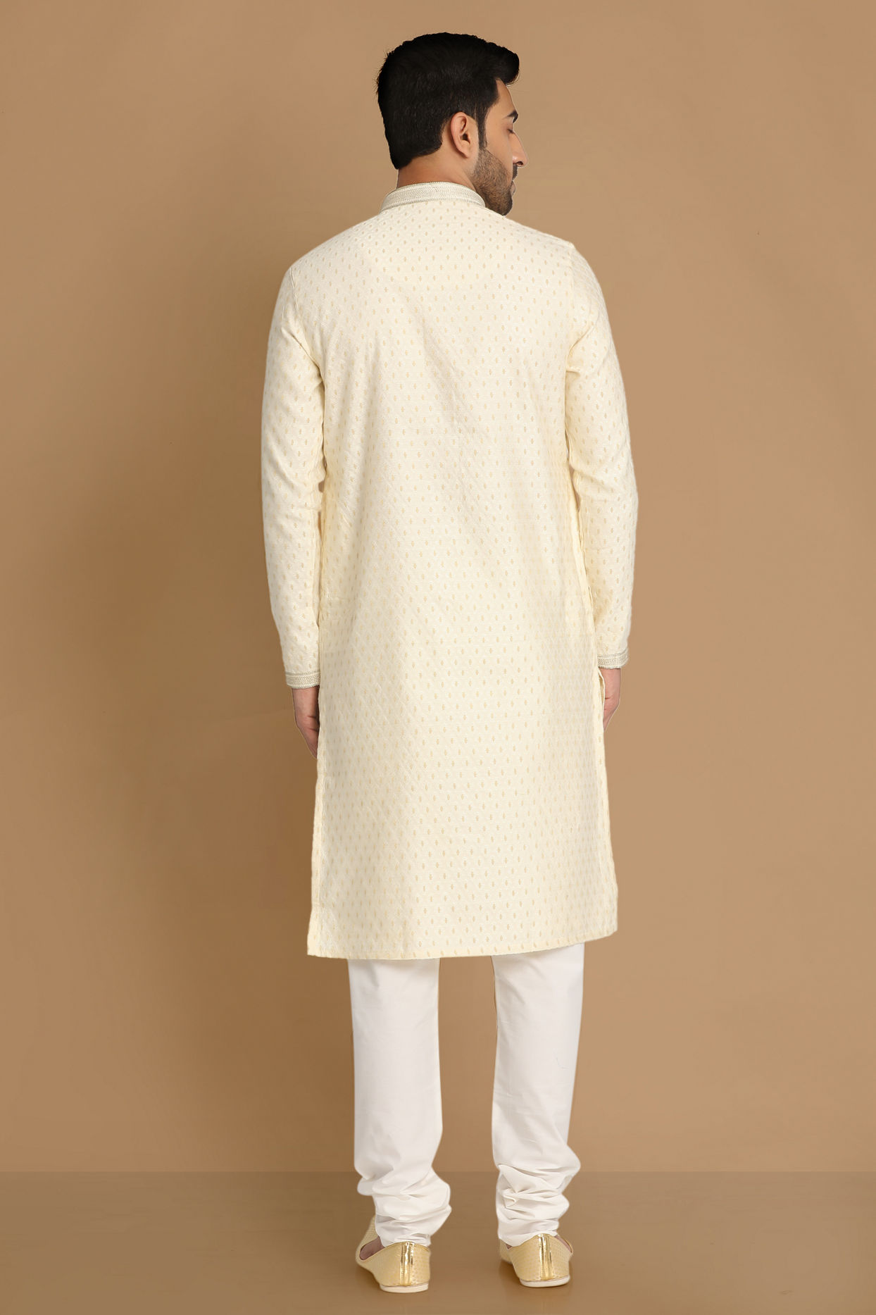 Manyavar Men Sea Shell White Self Motif Kurta Pajama