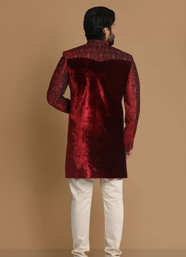 Manyavar Men Regal Maroon Indo Western Set